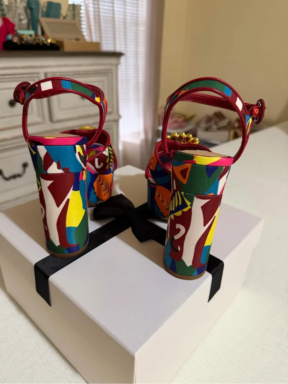 Gianni Bini Bright Multicolor Platform Sandals with Red Trim